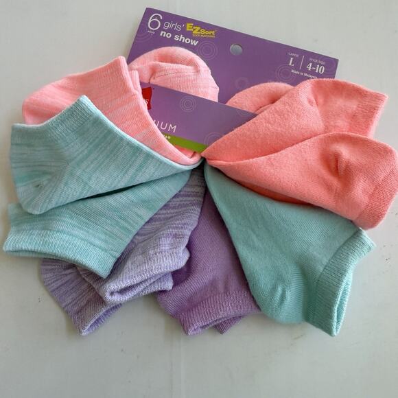 New HANES (12 Pairs) NO SHOW Premium Comfort Soft EZ Sort Socks GIRL Size L 4-10 - Picture 5 of 5
